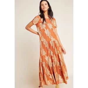 Anthropologie Rust and Gold Dress.